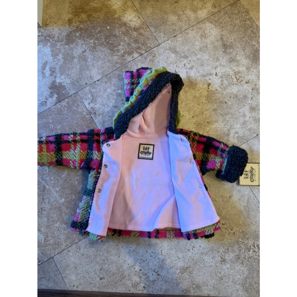 Girls Corky & Company Jacket Pink Green SM 0-3 m but fits more like 6-9 m - Picture 2 of 8